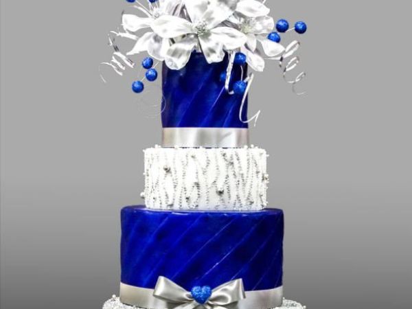 Silver and Blue Cake | Royal Blue Wedding Cakes
