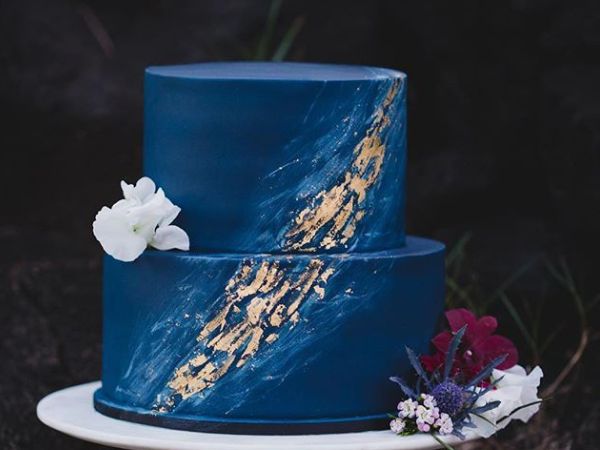 Blue and Gold Leaf Cake | Royal Blue Wedding Cakes
