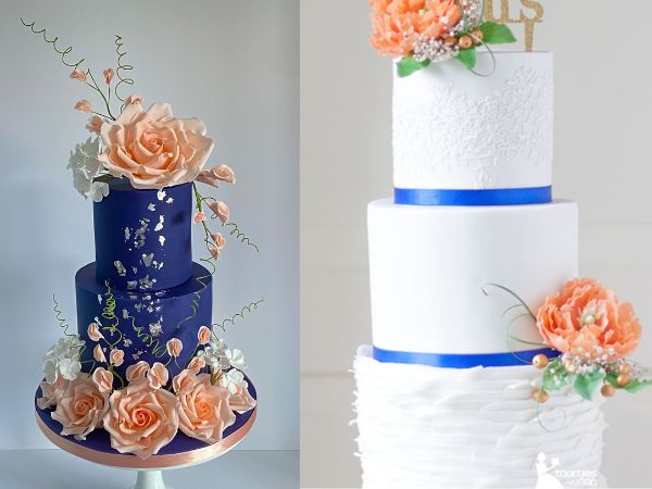 Royal Blue and Peach Wedding Cake | Royal Blue Wedding Cakes