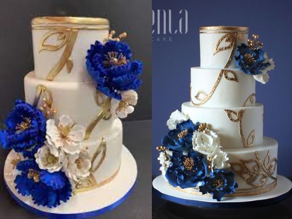 Royal Blue and Rose Gold Wedding Cake