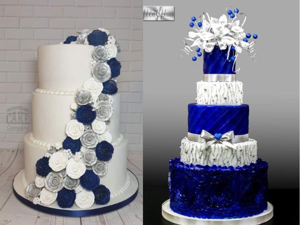 Royal Blue and Grey Wedding Cake
